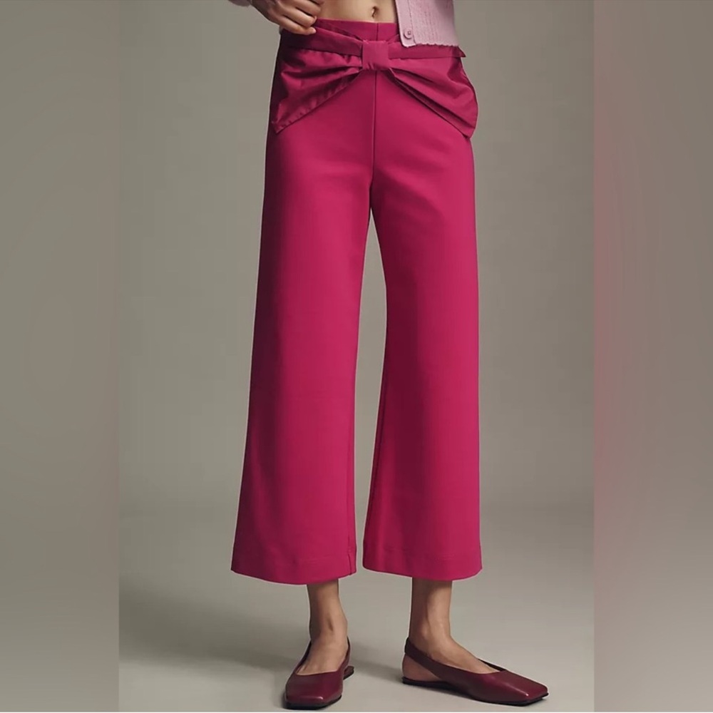 Anthropologie Maeve raspberry wide-Leg bow cropped Colette Pants capri 29